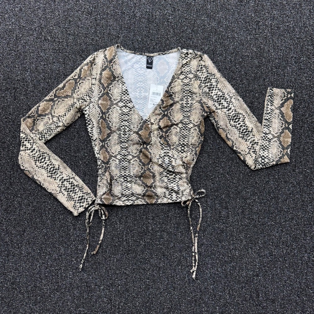 Windsor Snake Print Ruched Side Wrap Top Womens Size M Brown New With Tags - Picture 8 of 10